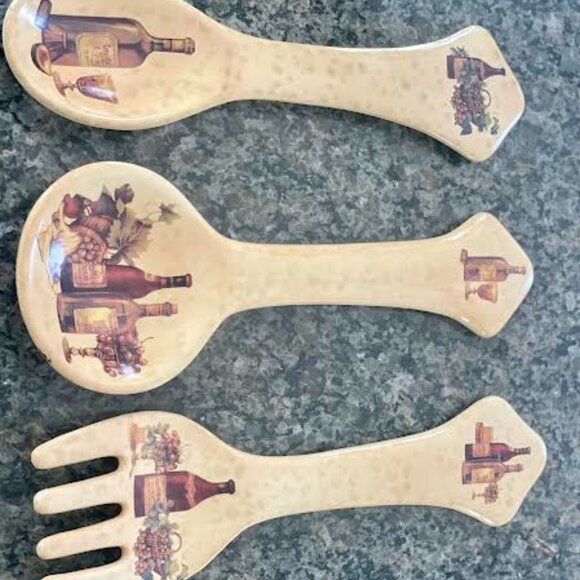 Set of 3 Ceramic Utensil  Wall Hang Plaques -Spoon, Ladle and Fork Wall Accent - Picture 3 of 15